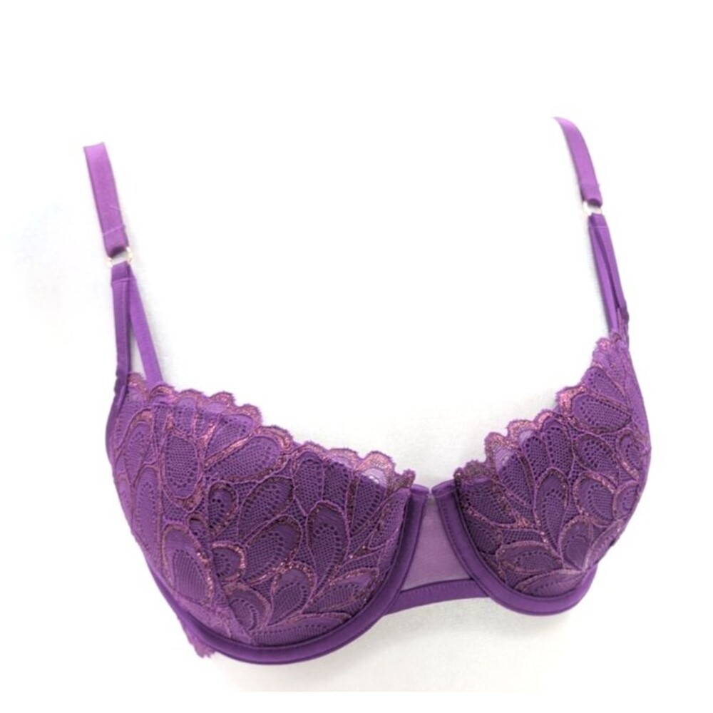 Savage X Fenty by Rihanna Purple Metallic Lined Lace Balconette Bra Size 34D